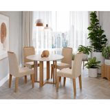 Sala De Jantar Flora Redonda Com 4 Cadeiras Nicole Nature/off White/nude