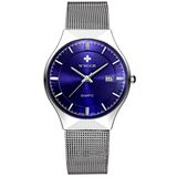 Relógio Masculino Ultra Fino De Quartzo Minimalista Pulseira De Malha Impermeável Azul