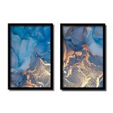 Quadro Decorativo Caixa Alta 2 Un 40x60 Mármore Aurora Azul Titulos Moldura Preta