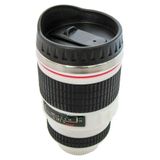 Caneca Copo Térmico Lente Câmera Fotográfica Canon Alumínio Quente Frio Branco 400ml