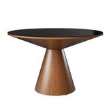 Mesa De Jantar Madri Cone Chanfrada Redonda Nozes 1.30 Cm Vidro Preto