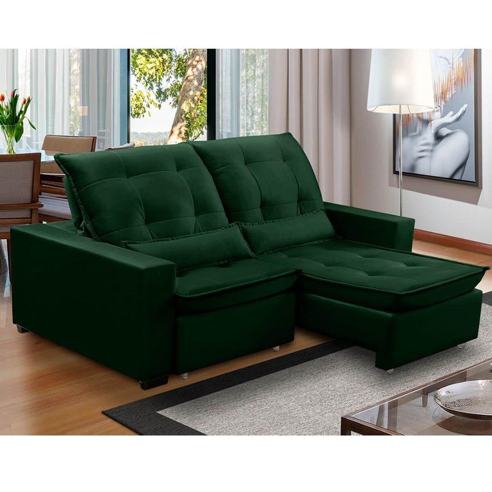 Sofa Retratil Reclinavel 2 Lugares 2,10m Atlantis Veludo Verde Lansofbr