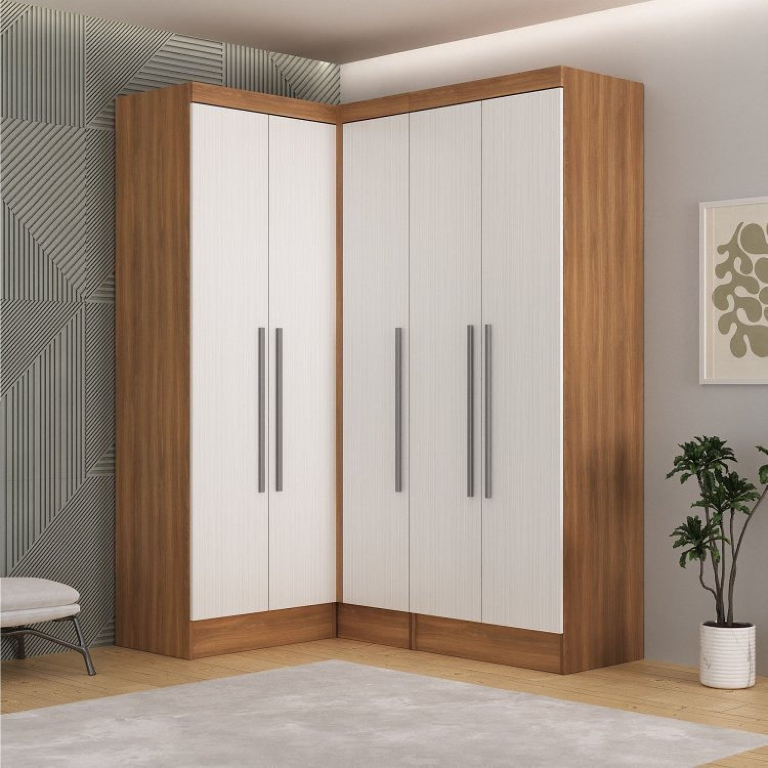 Guarda-roupa Modulado Viena 5 Portas 4 Gavetas 3 Peças Espresso Móveis Nogal/branco