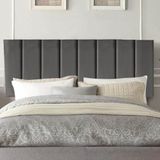 Painel Estofada Carla 195cm King Size Para Cama Box Quarto Suede Cinza Escuro Grafite
