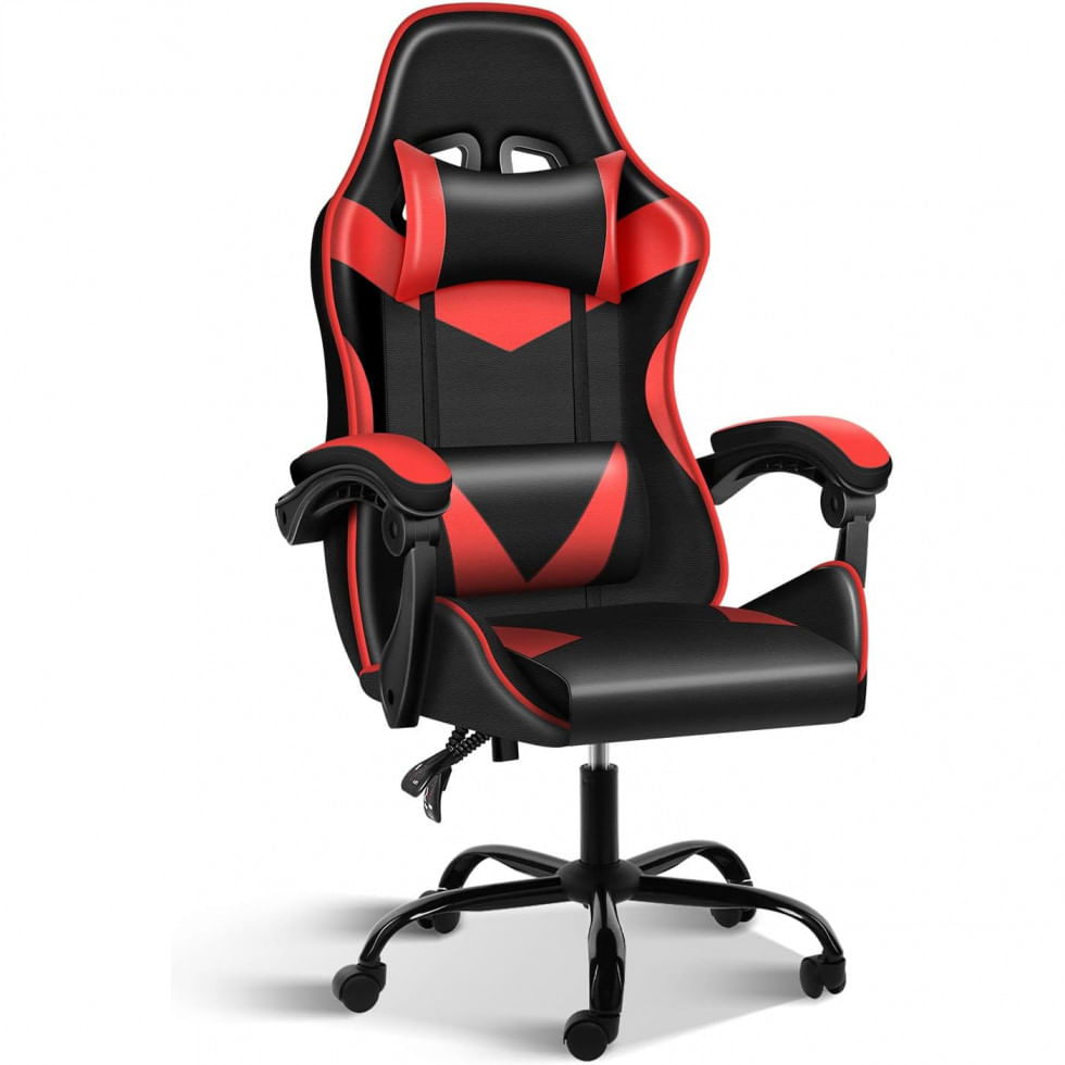 Cadeira Gamer Reclinavel E Giratoria Com Apoio Lombar E Cabeca, Yssoa Ergonomic Office Gaming Chair, Vermelho