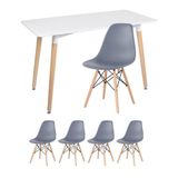 Mesa De Jantar Retangular Eames 60 X 120 Cm Branco + 4 Cadeiras Eiffel Dsw Cinza Escuro