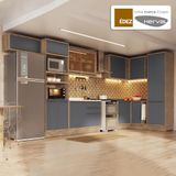Cozinha De Canto Completa 100% Mdf Modular Édez Uno, 15 Peças, Grafite E Louro Freijó
