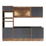 Cozinha Completa Mdf Modular Édez Uno, 6 Peças, Grafite E Louro Freijó