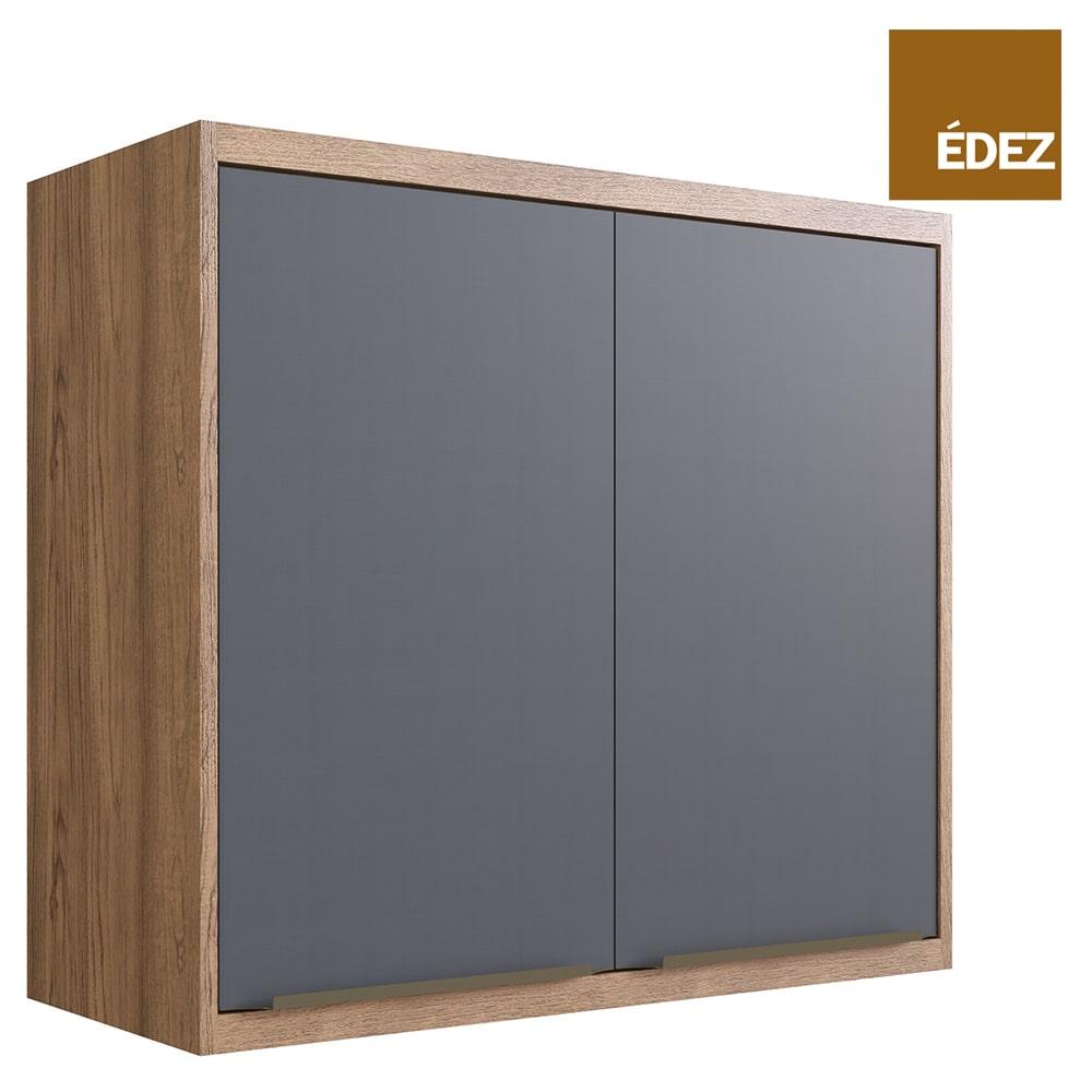 Aéreo Cozinha Modular 100% Mdf Édez Uno, 2 Portas, Grafite E Louro Freijó