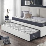 Bicama Box Solteiro 88x188 Courino Com Dois Colchões Adapto Molas Ensacadas Ecoflex Branco/cinza