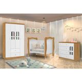 Quarto Infantil Completo Com Berço Cômoda E Guarda Roupa Alvin Nature/branco