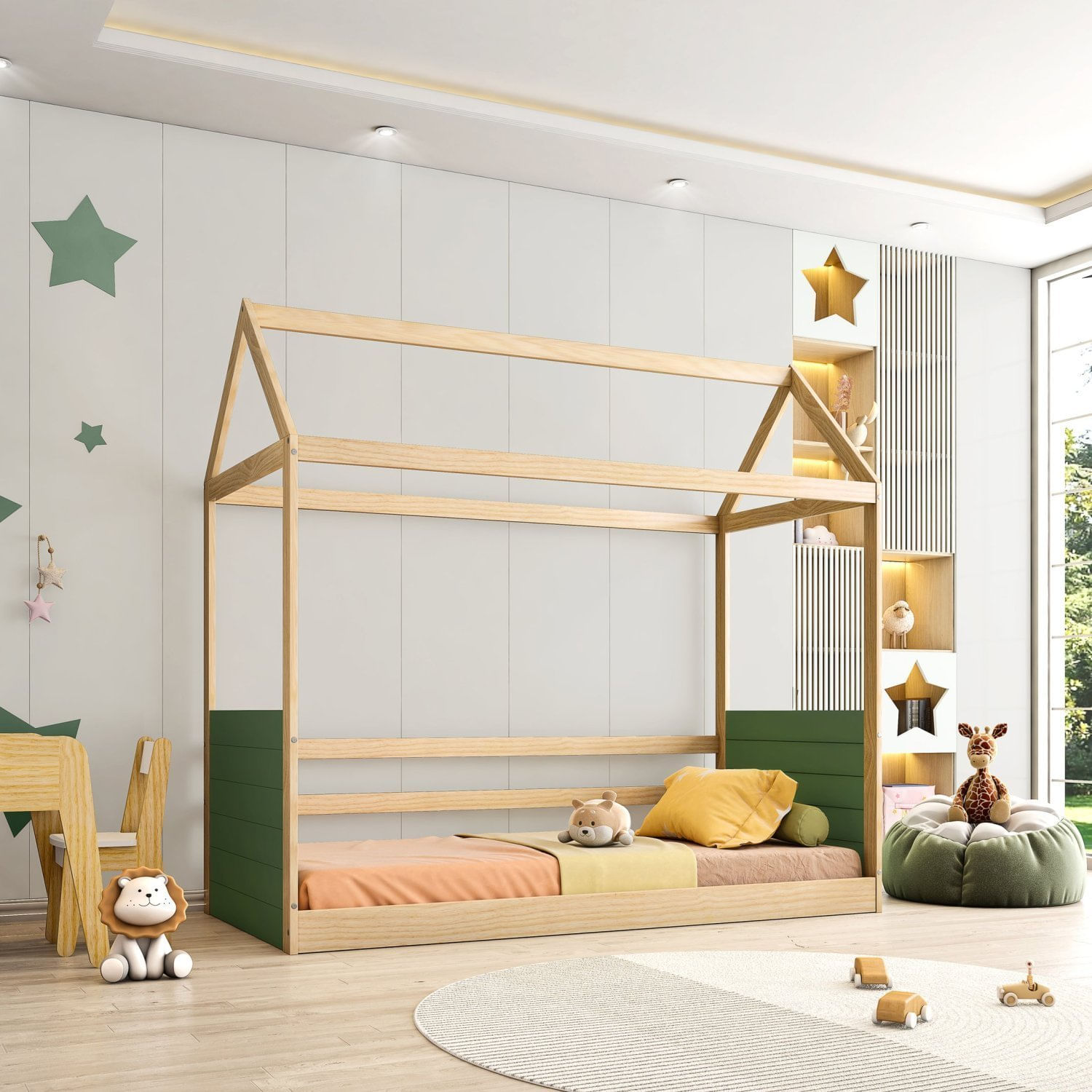 Cama Infantil Montessoriana Casinha Garden Casatema Verde/natural