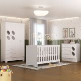 Quarto De Bebê Completo Guarda Roupa 4 Portas 3 Gavetas Com Cômoda E Berço Hera Branco Branco