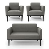 Sofá Namoradeira Com 2 Poltronas Base De Madeira Fixa Preto Marisa Suede D03 - D&#39;rossi Grafite