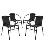 Conjunto 4 Cadeiras Happy Hour Varanda Área Sacada Edícula Empilhável Jardim Artesanal Preta