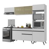 Armário De Cozinha Compacta 252cm Veneza Multimóveis V3691 Branco/preto Branco/preto