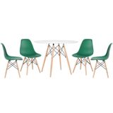 Mesa Redonda Eames 100 Cm Branco + 4 Cadeiras Eiffel Dsw Verde Escuro