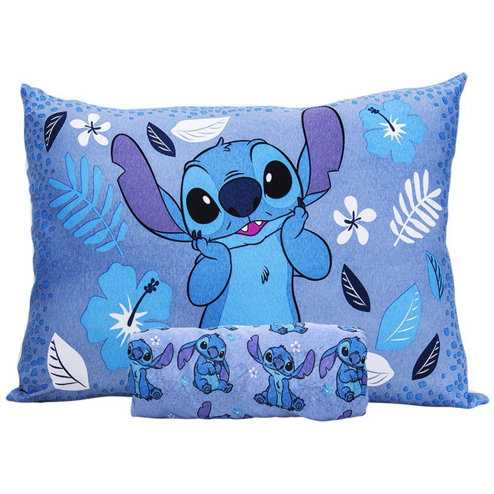 Jogo De Cama Portallar Solteiro Malha Mista Disney Stitch 02 Pçs Azul