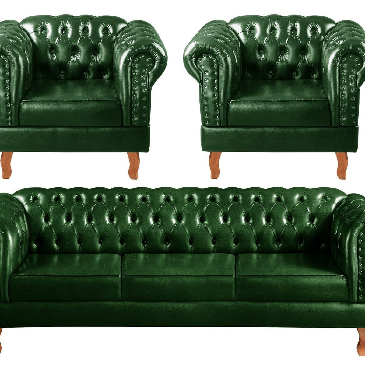 Conjunto Sofá Chesterfield 3 Lugares + 2 Poltronas Dom Pedro Verde