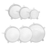Kit 6 Tampas Silicone Pote Panela Universal Flexível Lavável Branco