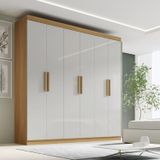 Guarda-roupa Mdf Fenix 06 Portas De Bater 06 Gavetas Cinamomo/off White