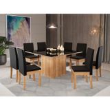 Conjunto Sala De Jantar Mesa Atena Tampo Vidro Com 8 Cadeiras Cristal Sonetto Móveis Mel/preto