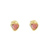 Brinco Coração 3 Mm Zircônia Rosa Em Ouro 18k