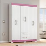 Guarda-roupa Casal 6 Portas 2 Gavetas Belize Notável Branco/rosa