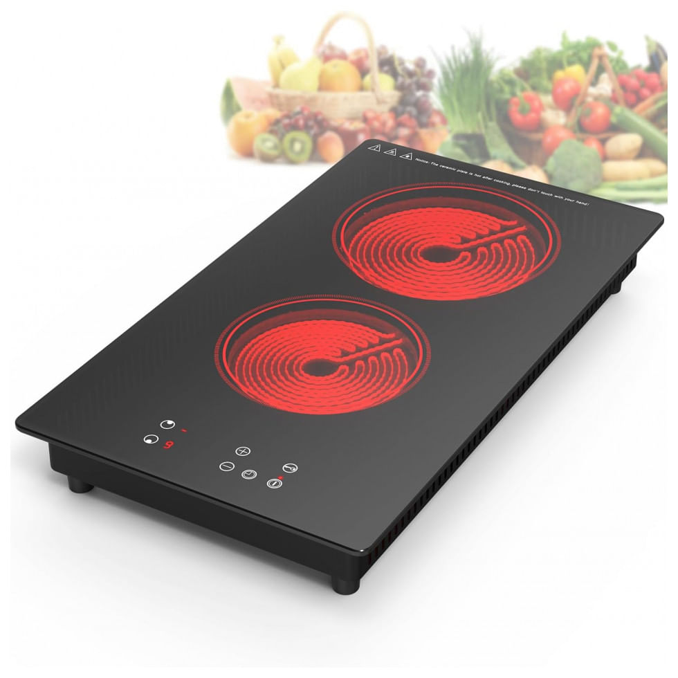 Cooktop Eletrico De Embutir Com 2 Queimadores De Inducao E 9 Niveis De Potencia, 110v 2100w, Gihetkut, Preto