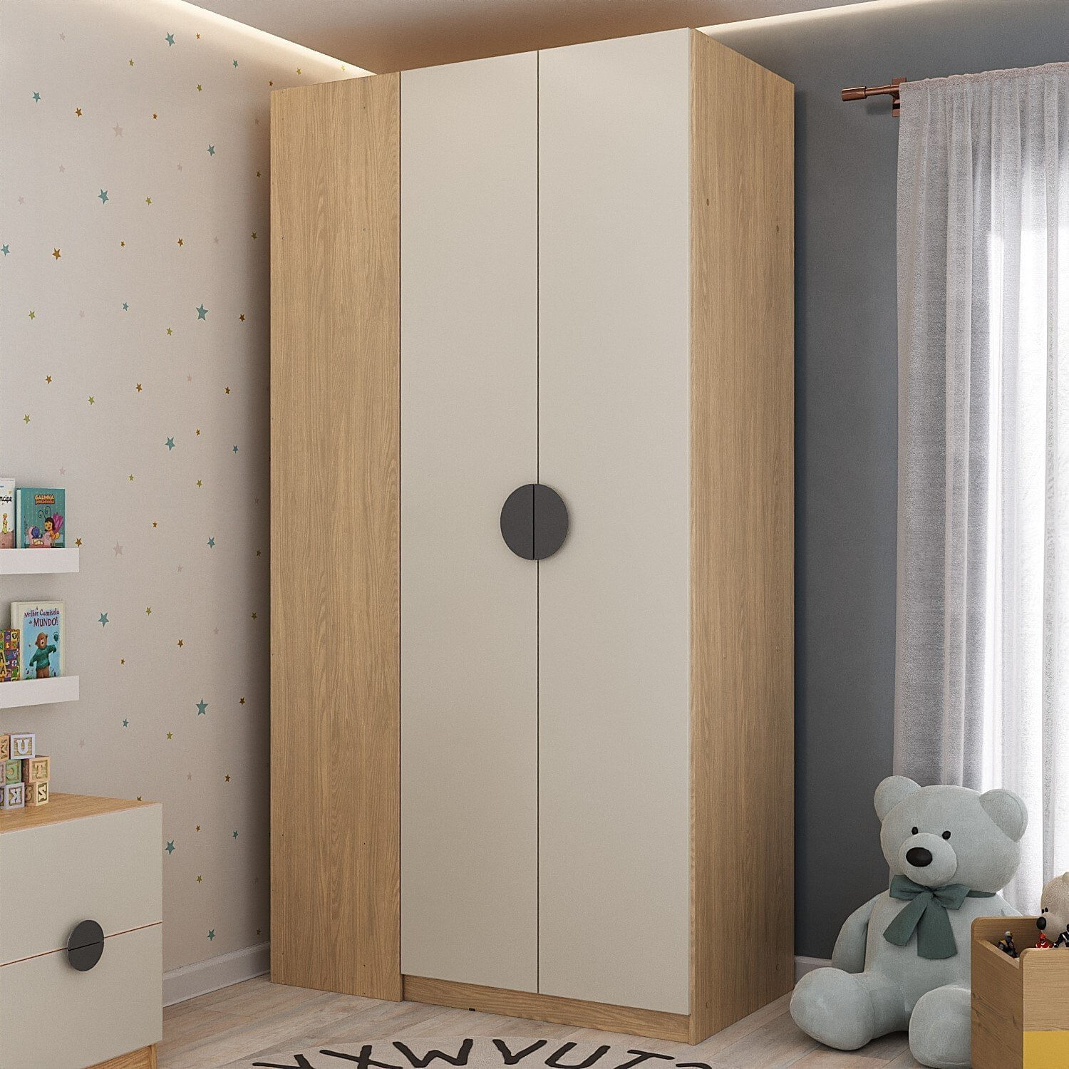 Guarda Roupa Infantil Modulado De Canto 2 Portas Joy Kids Cabecasa Madeiramadeira Cinza/avena