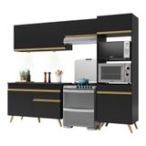 Armário De Cozinha Compacta 252cm Com Leds Veneza Up Multimóveis V2018 Preto/dourado Preto/dourado