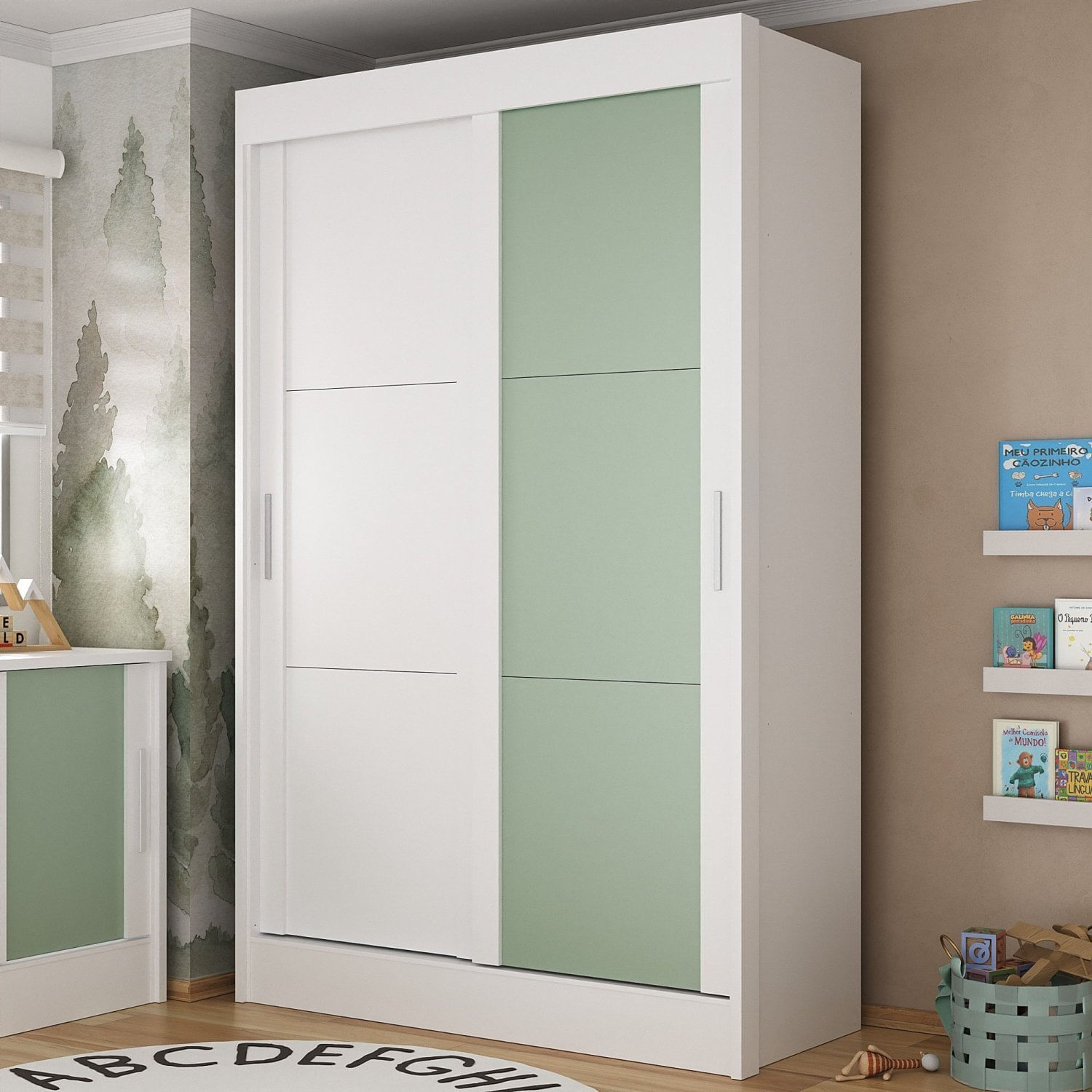 Guarda-roupa Infantil Flex 2 Portas 2 Gavetas Maya Espresso Móveis Branco/verde