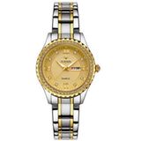 Relógio Feminino De Quartzo Com Strass Em Aço Inoxidável Casual Prata Dourado