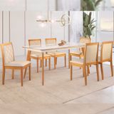 Conjunto Sala De Jantar Mesa Mad 160cm Com 6 Cadeiras Berlim estrutura Em Madeira Maciça E Tampo Mdf/vidro Cinamomo/off White/bege