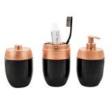 Kit Banheiro Acessórios Lavabo 3 Peças Pia Preto Cobre Forma Conjunto Pia Completo Organização