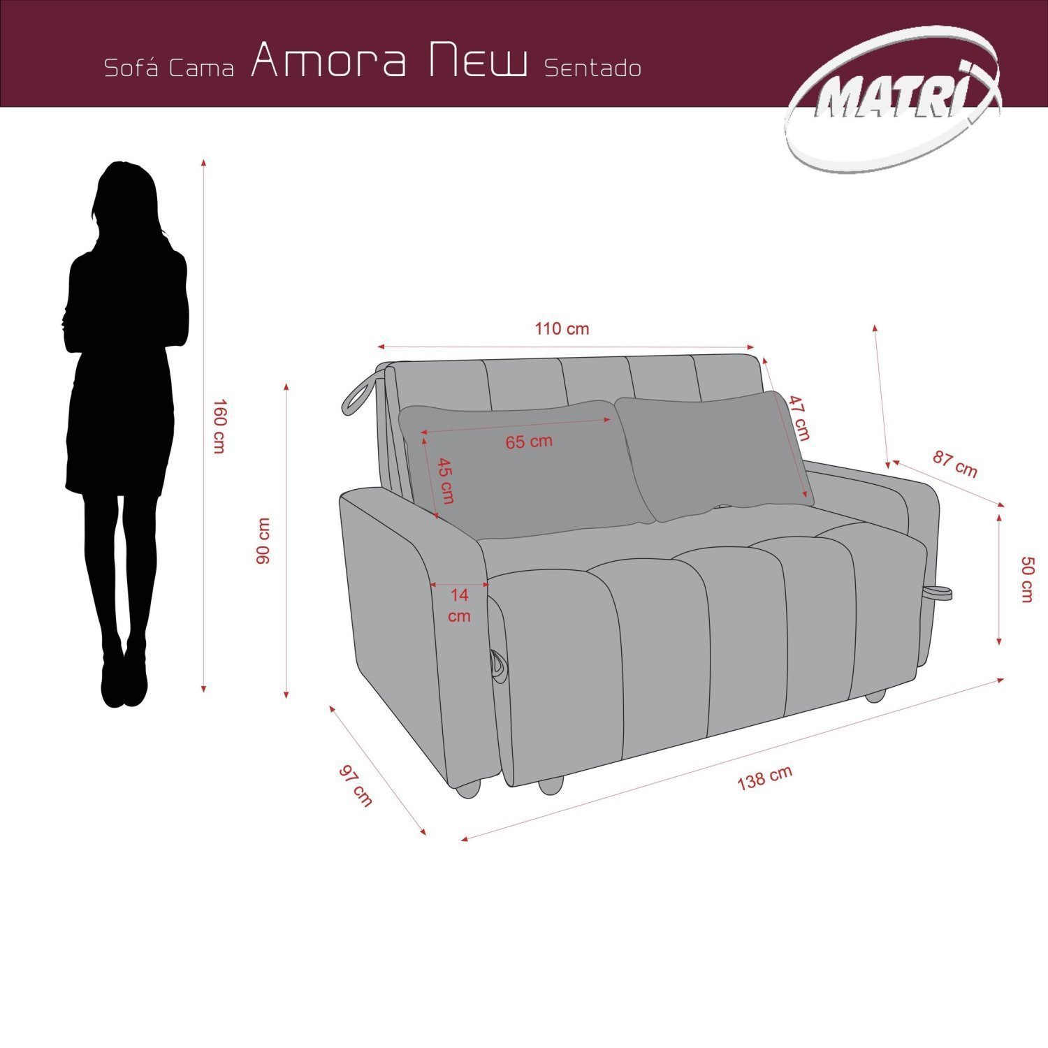 Sofá Cama 2 Lugares 138cm Amora New Bege