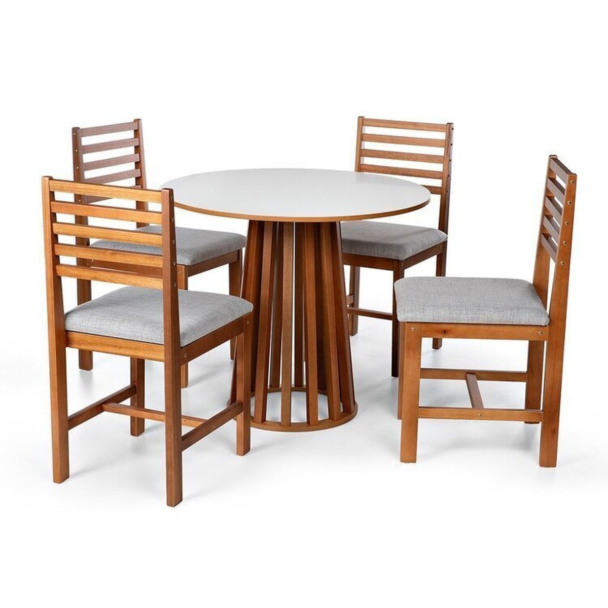 Conjunto Mesa De Jantar Talia 90cm E 4 Cadeiras Luna Estofadas Madeira Maciça Branco/cinza