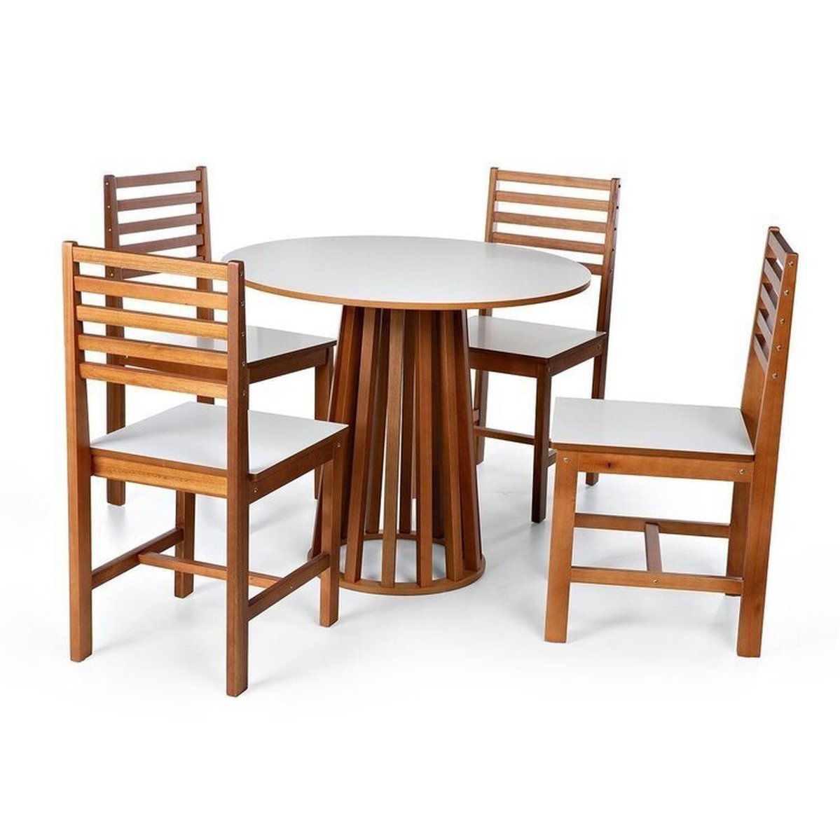 Conjunto Mesa De Jantar Talia 90cm Branco E 4 Cadeiras Luna Assento Mdf Madeira Maciça Branco