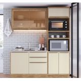 Cozinha Compacta Com Vidro Reflecta 3 Peças 6 Portas Viena Freijó / Cinza Argila