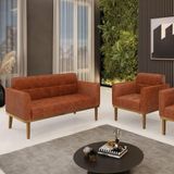 Conjunto Poltrona E Namoradeira Decorativas Pés Fixo Em Madeira Castanho Pu Nozes