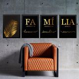 Kit 4 Quadros Família - Folha Dourada 33x24cm - Com Vidro