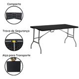 Mesa Dobrável De Plástico Preta 180 X 74 Cm Cor Preta