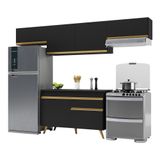 Armário De Cozinha Compacta 260cm Veneza Multimóveis V3697 Preto/dourado Preto/dourado