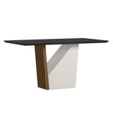 Mesa De Jantar Veneza 160x90 Imbuia/preto Tampo Em Mdf Com Vidro - New Ceval