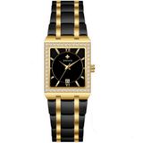 Relógio De Pulso Feminino Casual Com Strass Em Aço Inoxidavel Impermeavel Preto Dourado