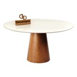 Mesa De Jantar Cone Tampo Laqueado E Vidro 130cm -base Cone Envernizada Branca