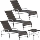 3 Espreguiçadeiras Catar E Mesa Piscina Jardim Regulagem Pedra Ferro