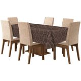 Toalha Mesa 6 Lugares Tecido Jacquard Retangular - Marrom