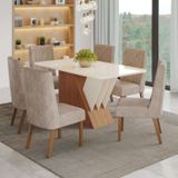 Conjunto Sala De Jantar Mesa Tampo Mdf E Vidro 6 Cadeiras Jéssica Espresso Móveis Nature/off White/creme