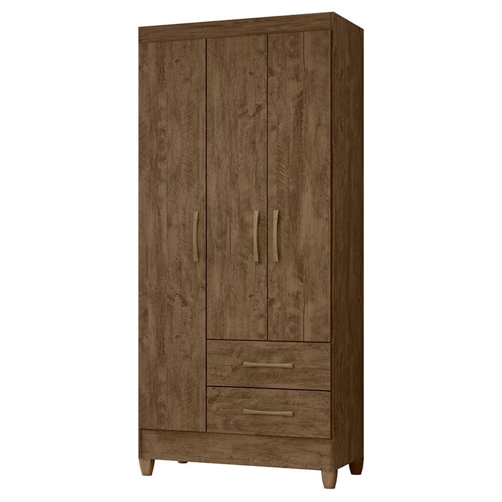 Guarda Roupa Solteiro Lima 3 Portas E 2 Gavetas Castanho Wood - Moval